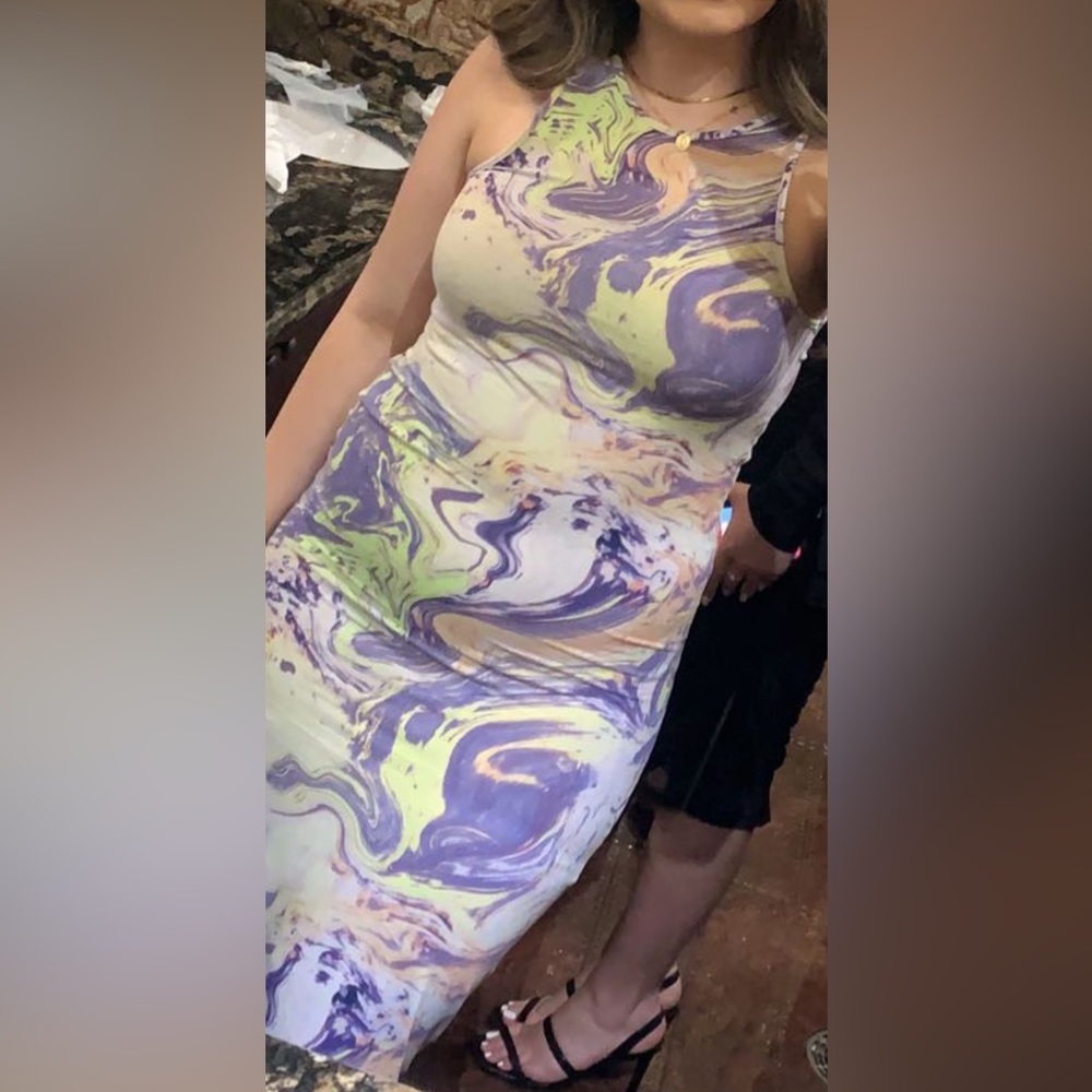 Stretchy marble tie dye midi dress